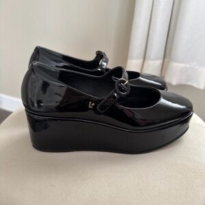 Larroude Black Patent Platform Shoes